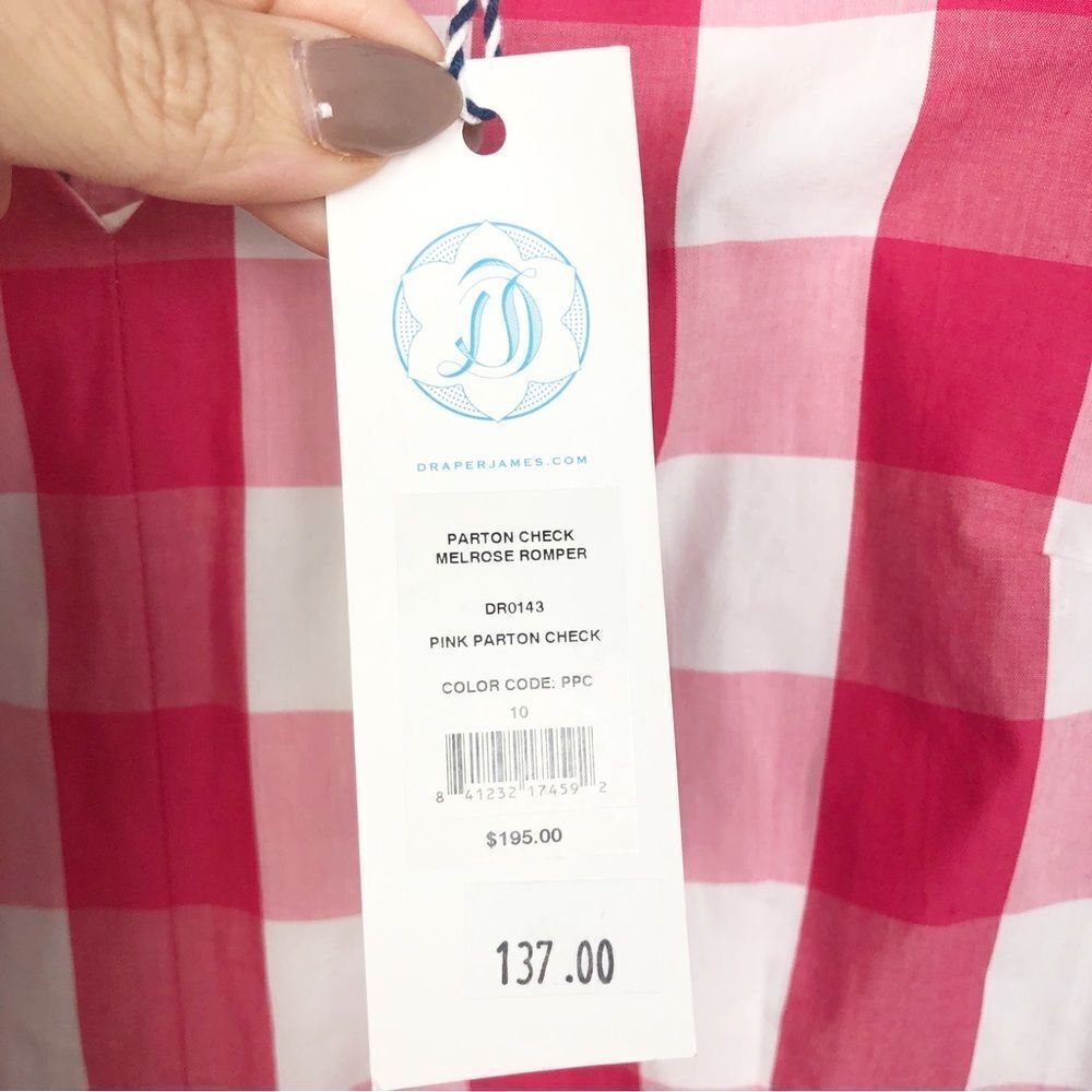DRAPER JAMES | NEW Melrose Romper in Parton Check Pink White Women’s Size 10 - Picture 12 of 14